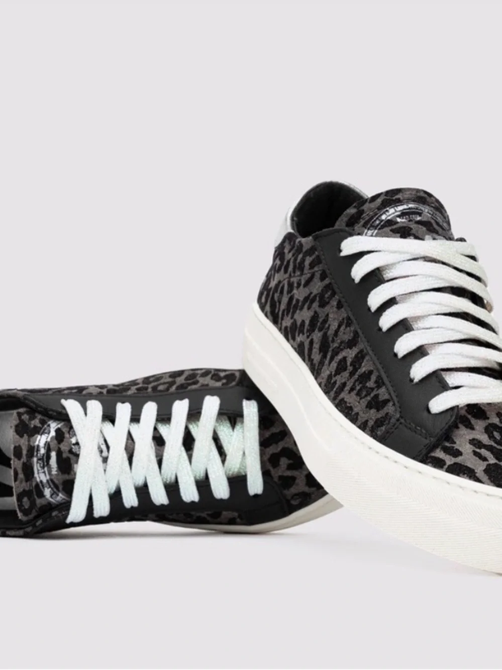 P448 Women's Black and White Leopard Platform Sneakers